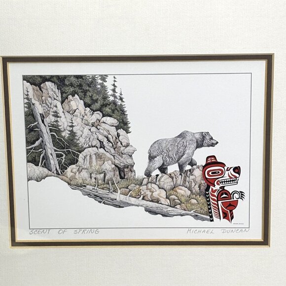 Vintage Michael Duncan Print of Scent of Spring Signed Framed Grizzly Bear Art - Picture 2 of 16